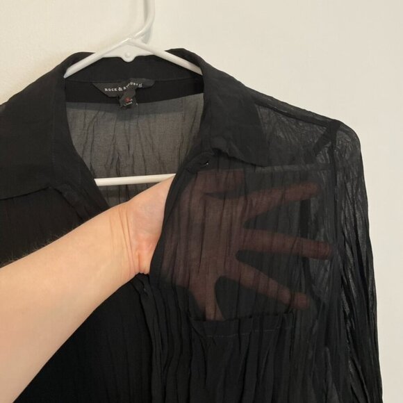 ROCK & REPUBLIC Chiffon Crinkle Top Black Pleated Studs Long Sleeve Button Down - Picture 7 of 15